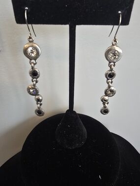 Sterling Silver Drop Earrings with Clear and Black Stones